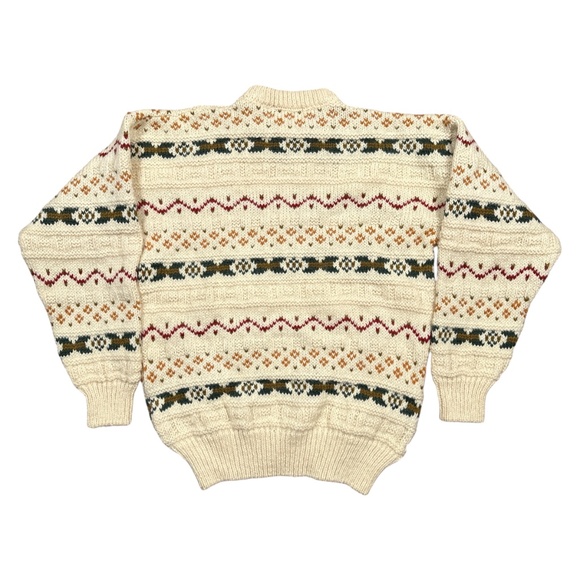 Vintage 90s Blarney Woolen Mills Wool Fair Isle Cream Thick Sweater Mens Medium - Picture 2 of 9